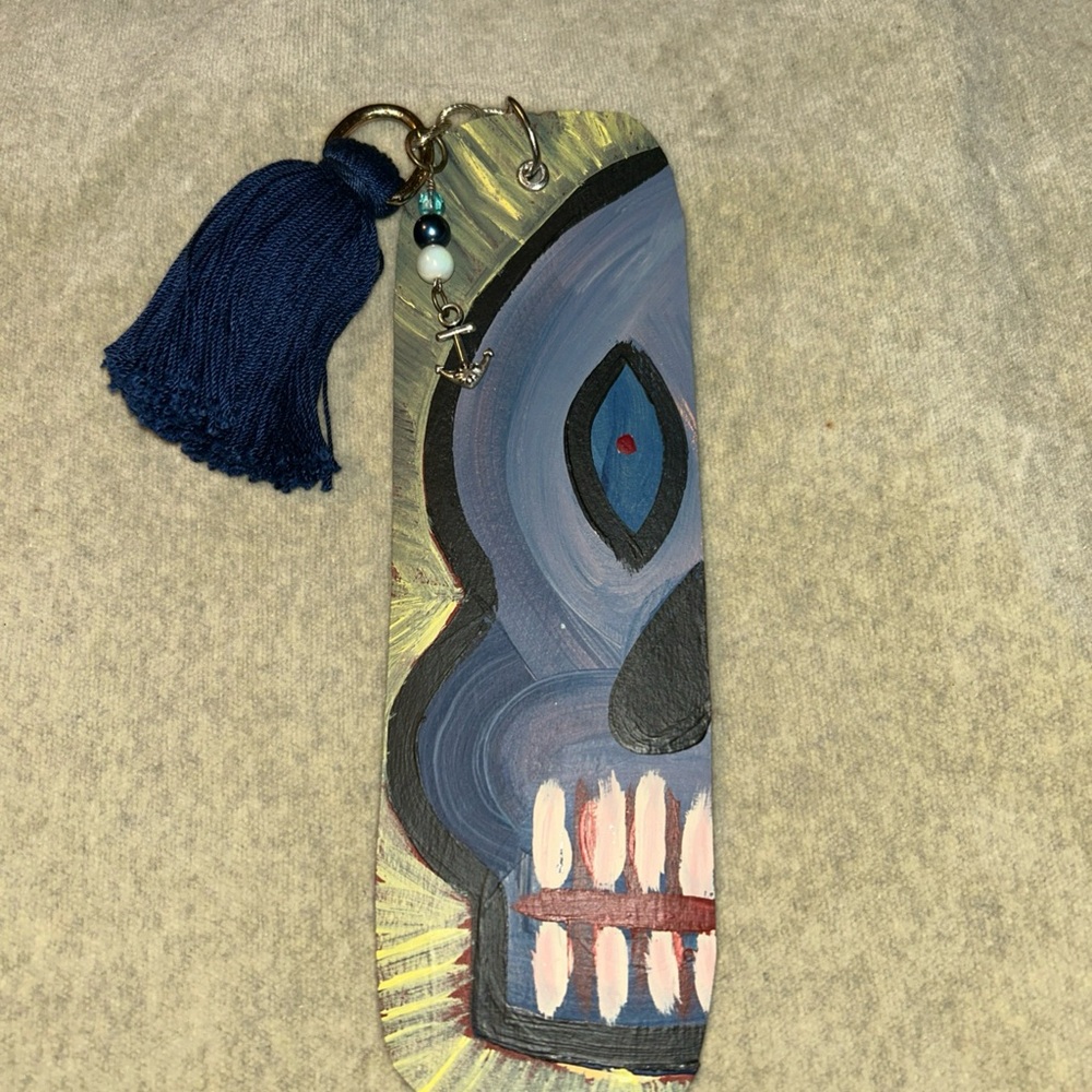 Blue Skull Bookmark with Navy Blue Tassel